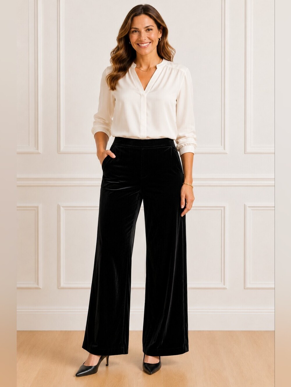 Talbots Black Velvet Wide Leg Pants Size 14